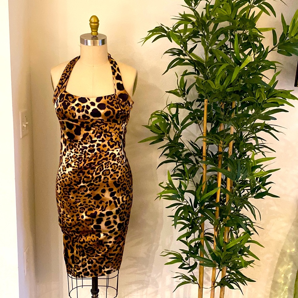 Only worn once!!!! Cachè Leopard Halter Dress